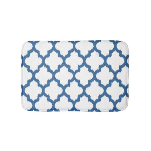 Tapete De Banheiro Padrão Geométrico de Quatrefoil de Ikat Branco e A