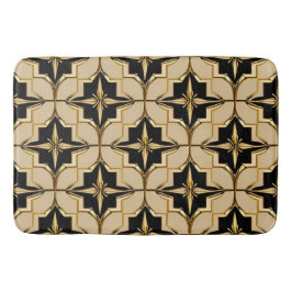 Tapete De Banheiro Padrão Geométrico Elegante em Dourado e Preto
