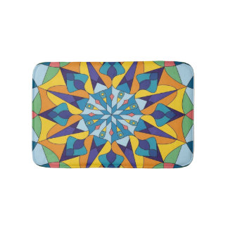 Tapete De Banheiro Padrão geométrico fractal azul e amarelo