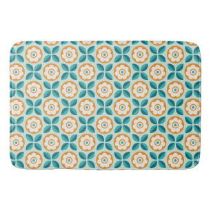 Tapete De Banheiro Padrão Geométrico Retroativo Aqua Orange Floral