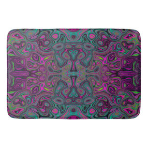 Tapete De Banheiro Padrão Groovy Abstrato Magenta e Azul Teal