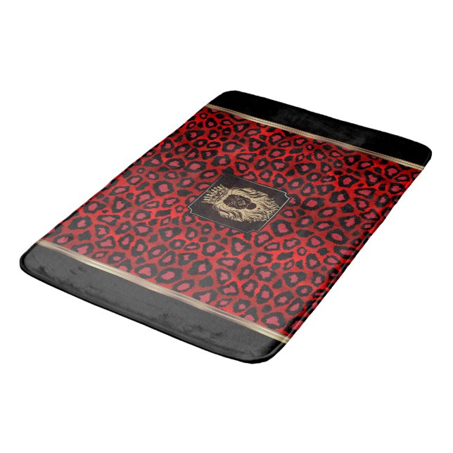 Tapete De Banheiro Padrão-Leopardo Vermelho e Negro com Cabeça-Leão (Angulado)