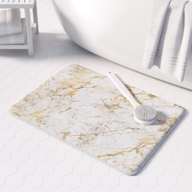 Tapete De Banheiro Padrão Marble Branco Dourado Elegante (Criador carregado)