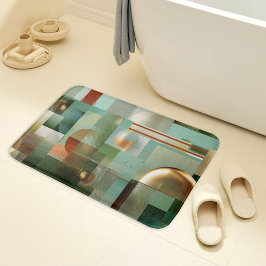 Tapete De Banheiro Padrão Moderno Abstrato Bauhaus Verde Dourado