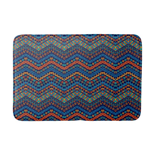 Tapete De Banheiro Padrão moderno azul estilo africano Bath Mat (Frente)