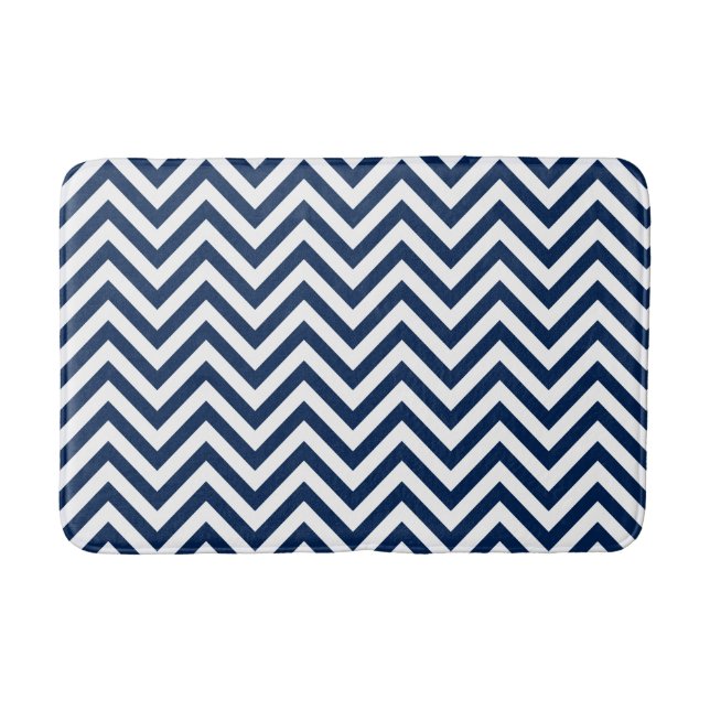 Tapete De Banheiro Padrão na moda Marinho Blue Chevrons (Frente)