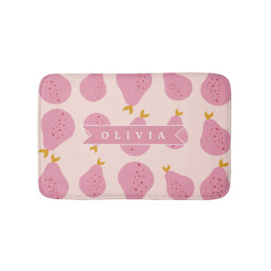 Tapete De Banheiro Padrão Personalizado de Pêra Rosa Fruta Fofa e Fem