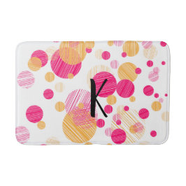 Tapete De Banheiro Padrão Polka-Dot, Cor-de-Rosa &Amarelo