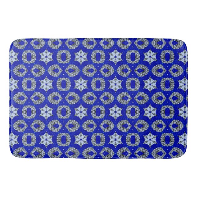 Tapete De Banheiro padrão psicodélico azul e prateado (Frente)