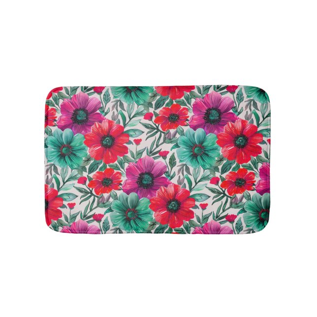 Tapete De Banheiro Padrão retro de moda russa floral (frente)