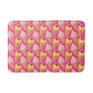 Tapete De Banheiro Padrão rosa Kawaii com sorvete de morango