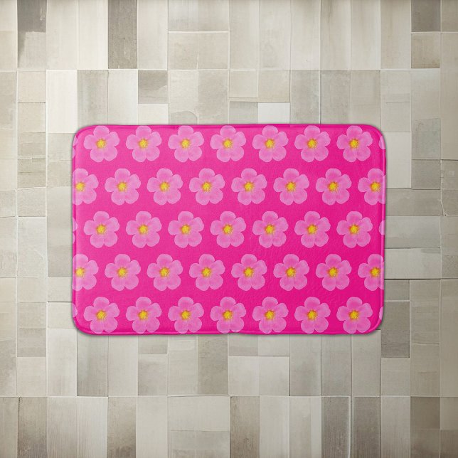Tapete De Banheiro Padrão sem soldadura de Rosa de motoner rosa no ta (Pink Moss Rose flower seamless pattern on bath mat)