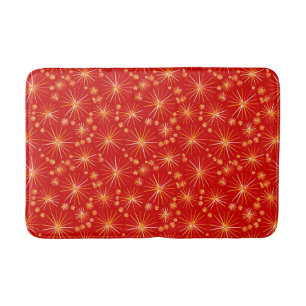 Tapete De Banheiro Padrão Sputnik do meio século, Vermelho Profundo