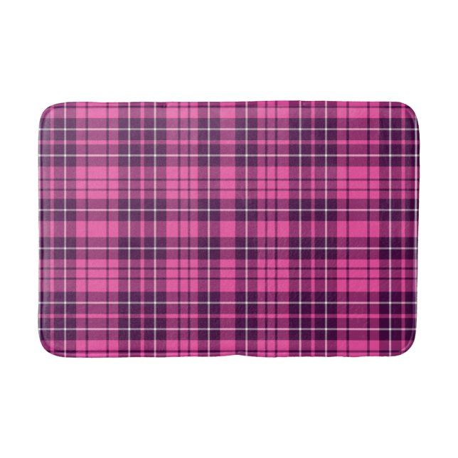 Tapete De Banheiro Padrão Tartan de Xadrez Rosa Moderno (Frente)