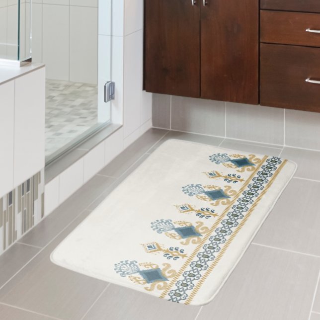 Tapete De Banheiro Padrão Tribal de Azul-Teal Moderno e Moderno Chic (Criador carregado)