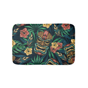 Tapete De Banheiro Padrão Tropical de Máscara de Tiki Havaiano