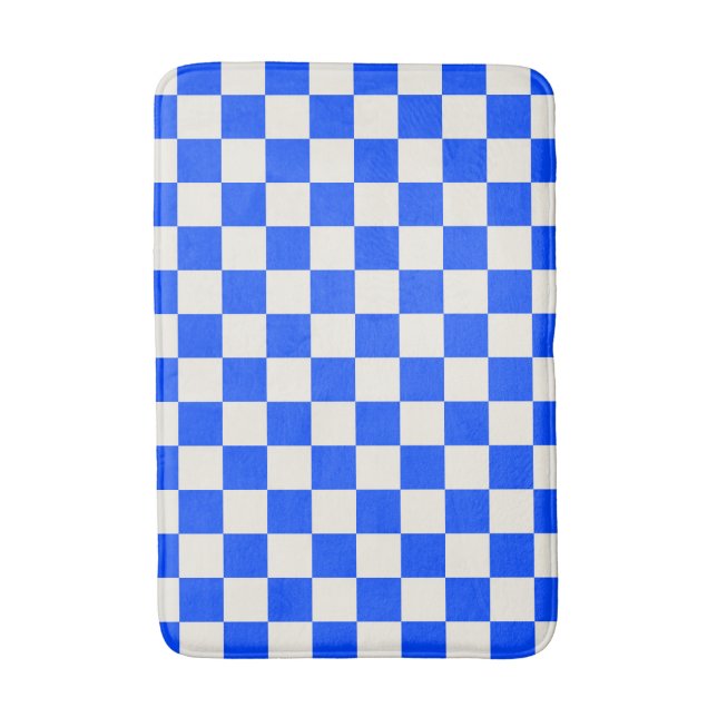 Tapete De Banheiro Padrão xadrez cobalto e creme (Frente Vertical)