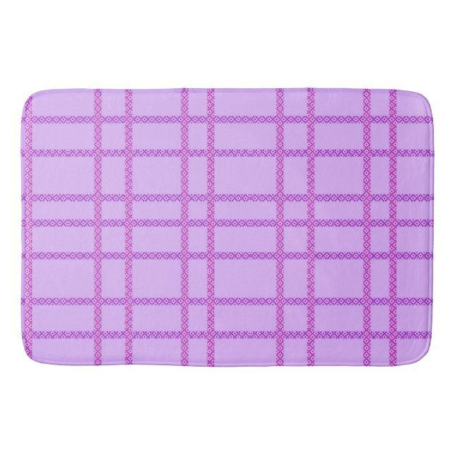 Tapete De Banheiro Padrão xadrez de flores rosa e roxo (Frente)