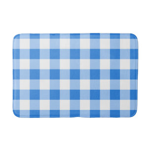 Tapete De Banheiro Padrão Xadrez Ginga Azul e Branco