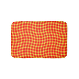 Tapete De Banheiro Padrão Xadrez Quadriculado Vermelho Amarelo Sem Co