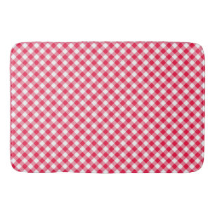 Tapete De Banheiro Padrão Xadrez Vermelho e Branco Clássico Rústico