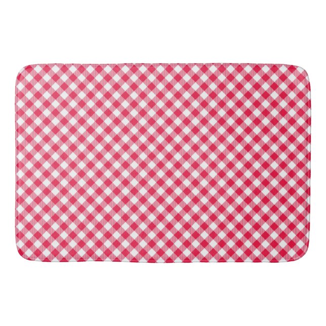 Tapete De Banheiro Padrão Xadrez Vermelho e Branco Clássico Rústico (Frente)