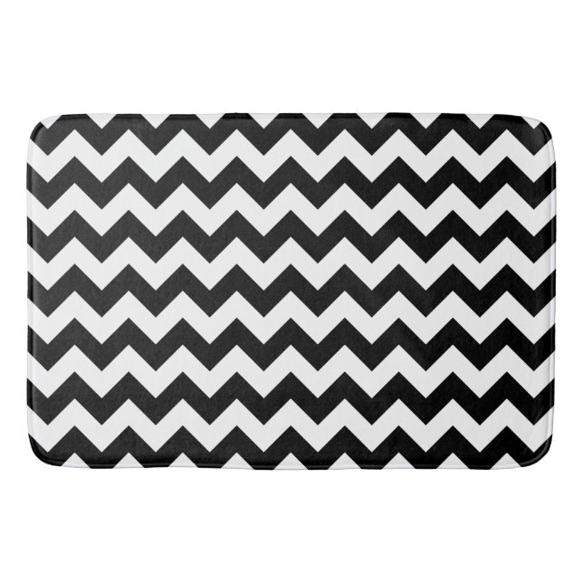 Tapete De Banheiro Padrão Zigzag preto e branco, padrão Chevron (Frente)