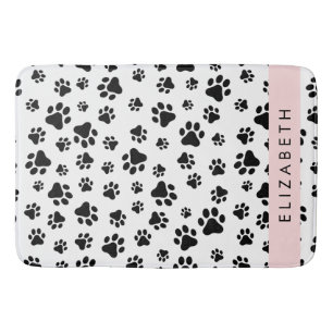 Tapete De Banheiro Padrões de pata, patas de cão, preto e branco, seu