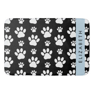 Tapete De Banheiro Padrões de pata, patas de cão, preto e branco, seu