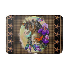 Tapete De Banheiro Paint Horse Mustang com Iris e borboletas Bat