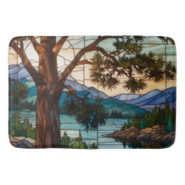 Tapete De Banheiro Paisagem de faixa montanhosa rústica em vitral