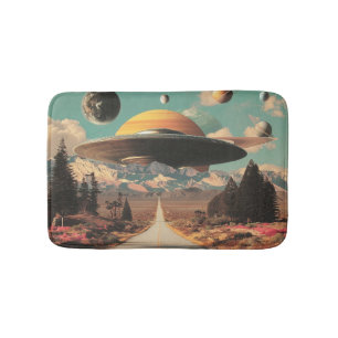 Tapete De Banheiro Paisagem Surrealista com Estrada, OVNI e Saturno