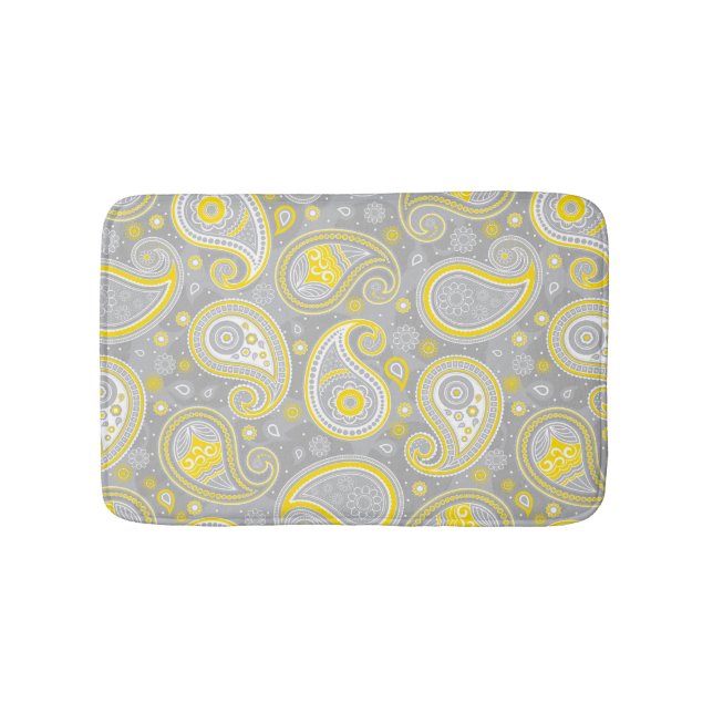 Tapete De Banheiro Paisley, amarelo-padrão e elegante-cinza (frente)