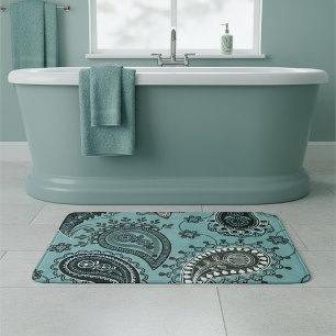 Tapete De Banheiro Paisley azul-esverdeado escuro