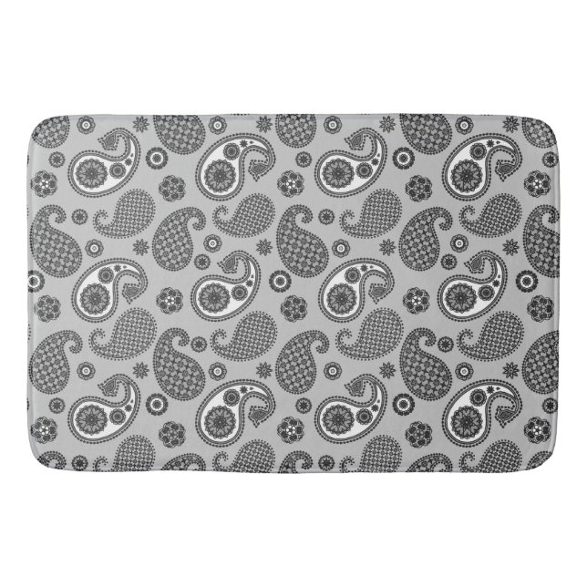 Tapete De Banheiro Paisley Pattern, Cinza, Preto e Branco (Frente)