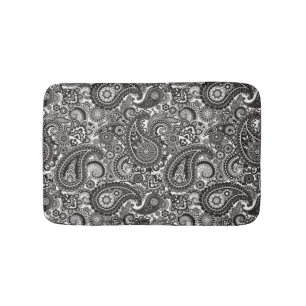 Tapete De Banheiro Paisley preto e branco