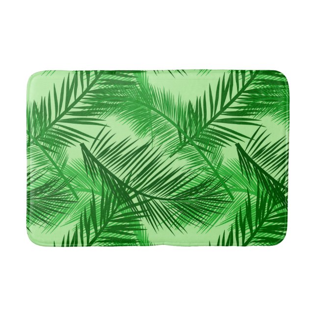 Tapete De Banheiro Palm Leaf Impressão, Emerald e Light Verde limão (Frente)