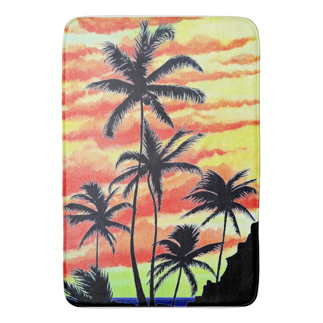 Tapete De Banheiro Palmas de Coco Sunset Havaiano (Frente Vertical)