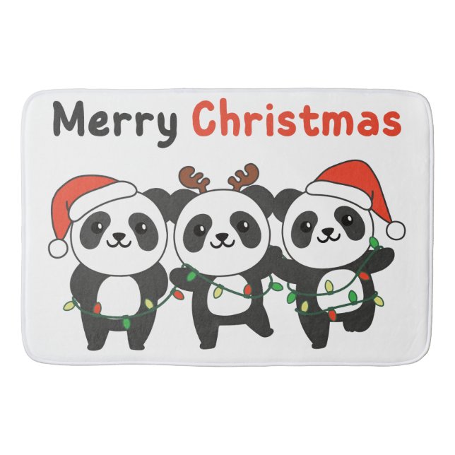 Tapete De Banheiro Panda Natal Animais Pandas Feliz Natal (Frente)