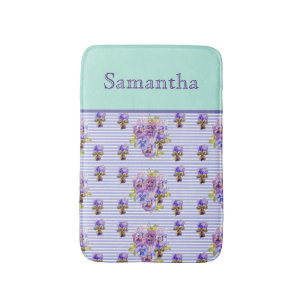 Tapete De Banheiro Pansy Flower Aqua Stripe art floral Girls Name