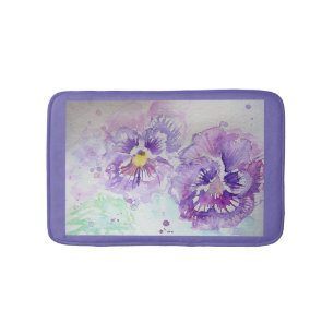 Tapete De Banheiro Pansy Pansy Watercolor Pansies florais Bath Mat
