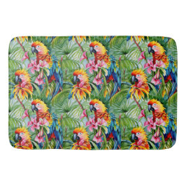 Tapete De Banheiro Papagaios de cor clara e flores tropicais