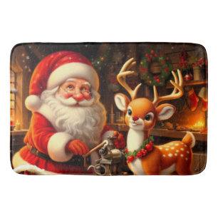 Tapete De Banheiro Papai Noel e Rena Fofo 