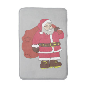 Tapete De Banheiro Papai Noel em vermelho com saco de presentes e ócu