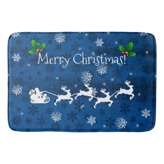 Tapete De Banheiro Papais noeis Azuis - Leigh e Reindeer Bath Mat (Frente)