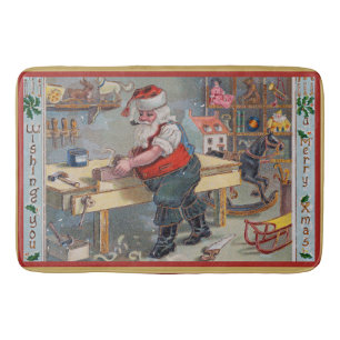 Tapete De Banheiro Papais noeis em sua oficina, Feliz Natal,