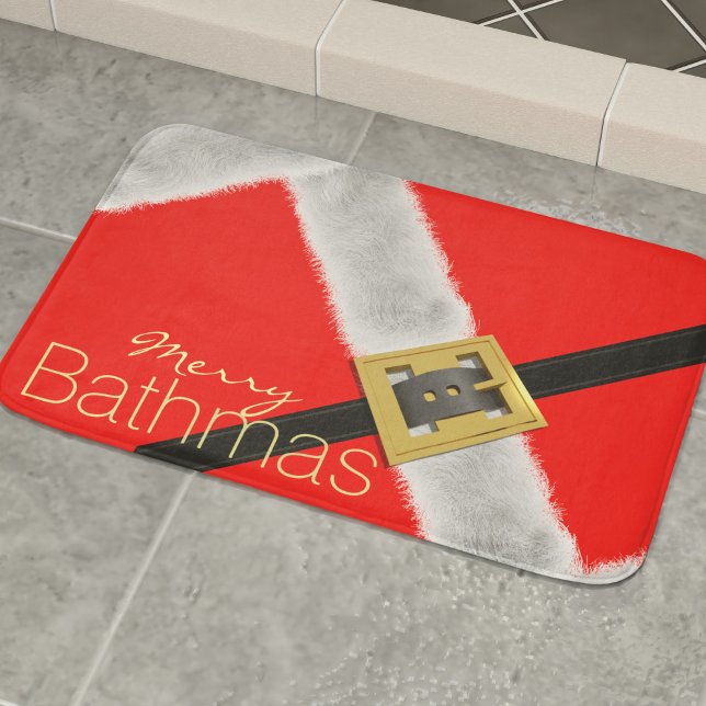 Tapete De Banheiro Papais noeis modernos, Vermelho Festivo e Banheira (Fun and festive santa themed bath mat for your holiday decor)