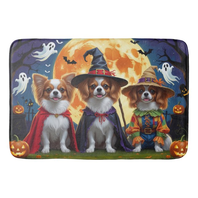 Tapete De Banheiro Papillon Dogs Pumpkin Halloween Engraçado (Frente)