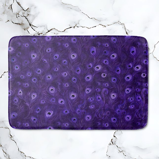 Tapete De Banheiro Paraíso de Peacock Roxo (Purple Peacock Paradise bathmat, vibrant bold colors, peacock feathers.)