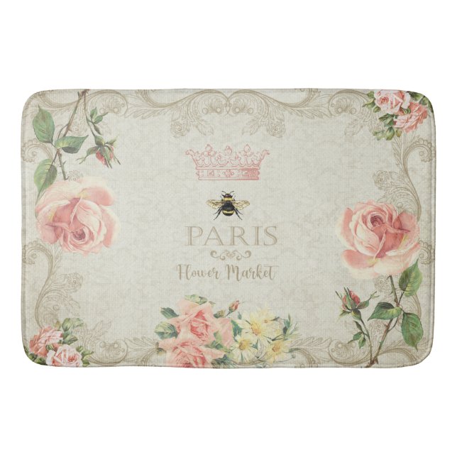 Tapete De Banheiro Paris Shabby Peach Rosas Rosa (Frente)